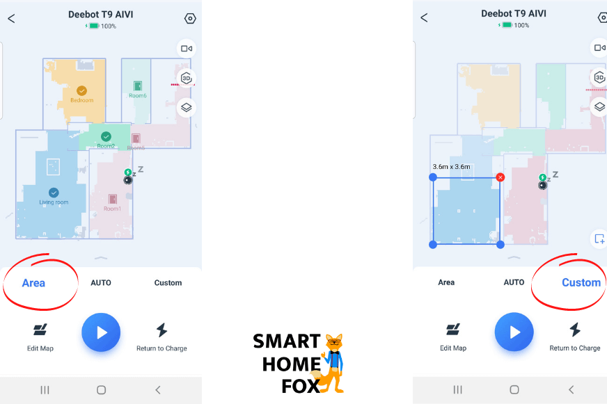 In der Ecovacs Home App wird festgelegt, welche Bereiche bzw. welche Räume gereinigt werden sollen